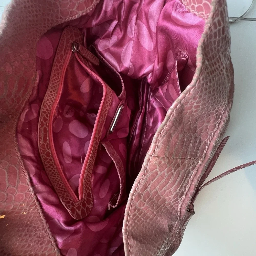 PERLINA Snake Pattern Pink  Leather Shoulder Hobo Tote Cross Body Purse